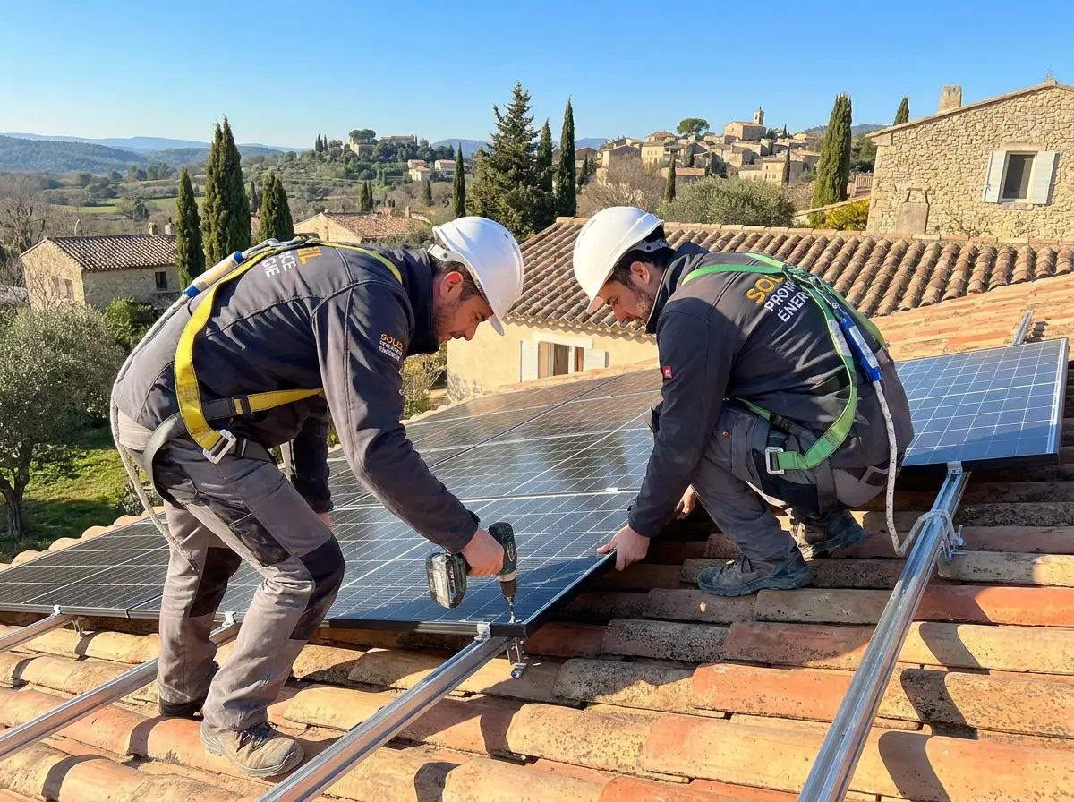 L'équipe Eliance lors d'une pose de panneaux solaires
